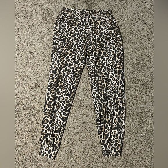Jodifl Lounge Pants Medium Brown Tan Casual Cheetah Jogger Drawstring Pockets - Picture 3 of 4